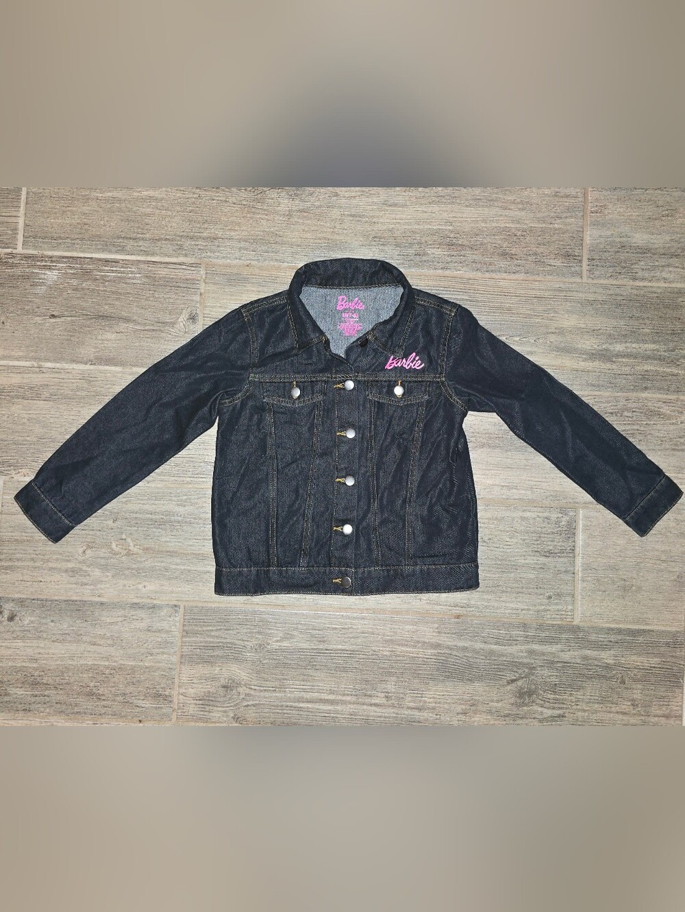 Barbie Dark Denim Jacket with Pink Logo Accent